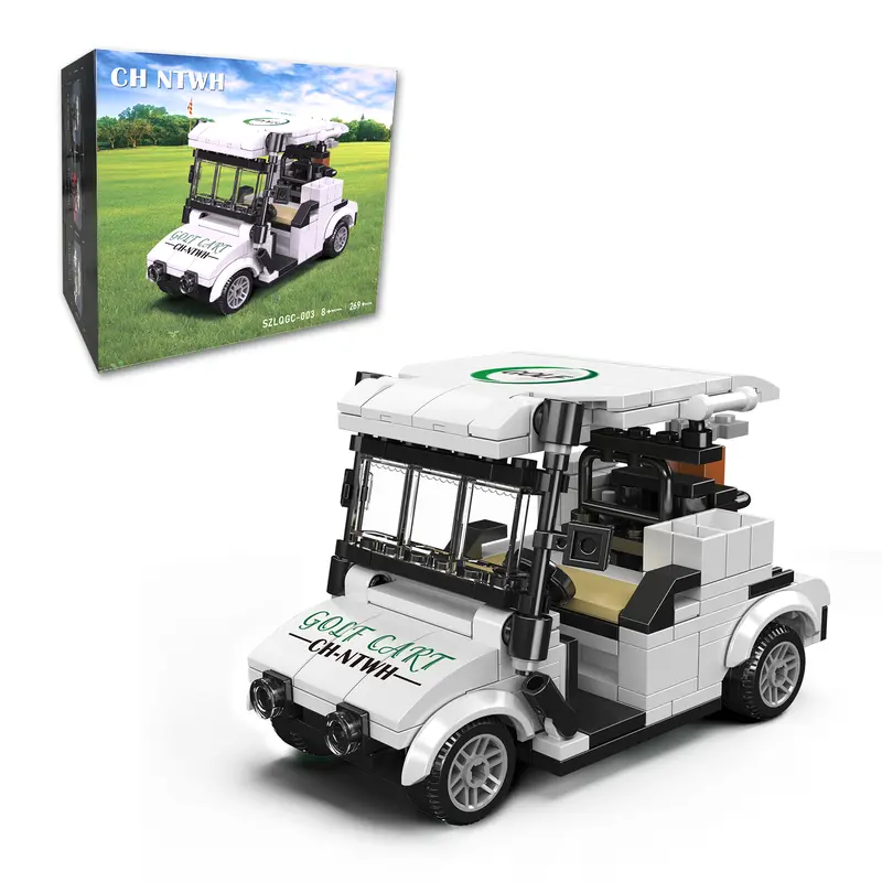 CH NTWH Adult Desk Golf Cart DIY Assembly Building Block Kit - Miniature Collectible Construction Set with White Display Cover, Unique Cool Golf Party Decor Gag Gift