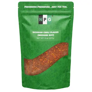NPG Authentic Sichuan Chili Flakes 8 Ounces, Crushed Red Pepper Flakes Powder, Medium Hot, Spice Seasoning for making Kimchi, Chili Oil