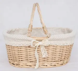 Handwoven Lace Wicker Basket: Vintage Picnic Hamper, Farmhouse Decor
