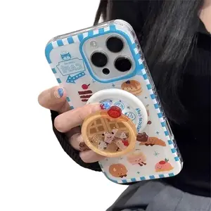 Magsafe Wireless Charge Case for iPhone 13-16 Pro Max with Funny Waffle Shake Magnetic Holder Protection Screen Protector Cover Cellphone Smartphone Casing Protective Shockproof Compact Lightweight Design