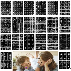 458 Pcs Henna Tattoo Kit 20 Sheets Henna Tattoo Stencil Flower Butterfly Glitter Tattoo Stickers for Boys and Girls Body Painting Airbrush Art Template