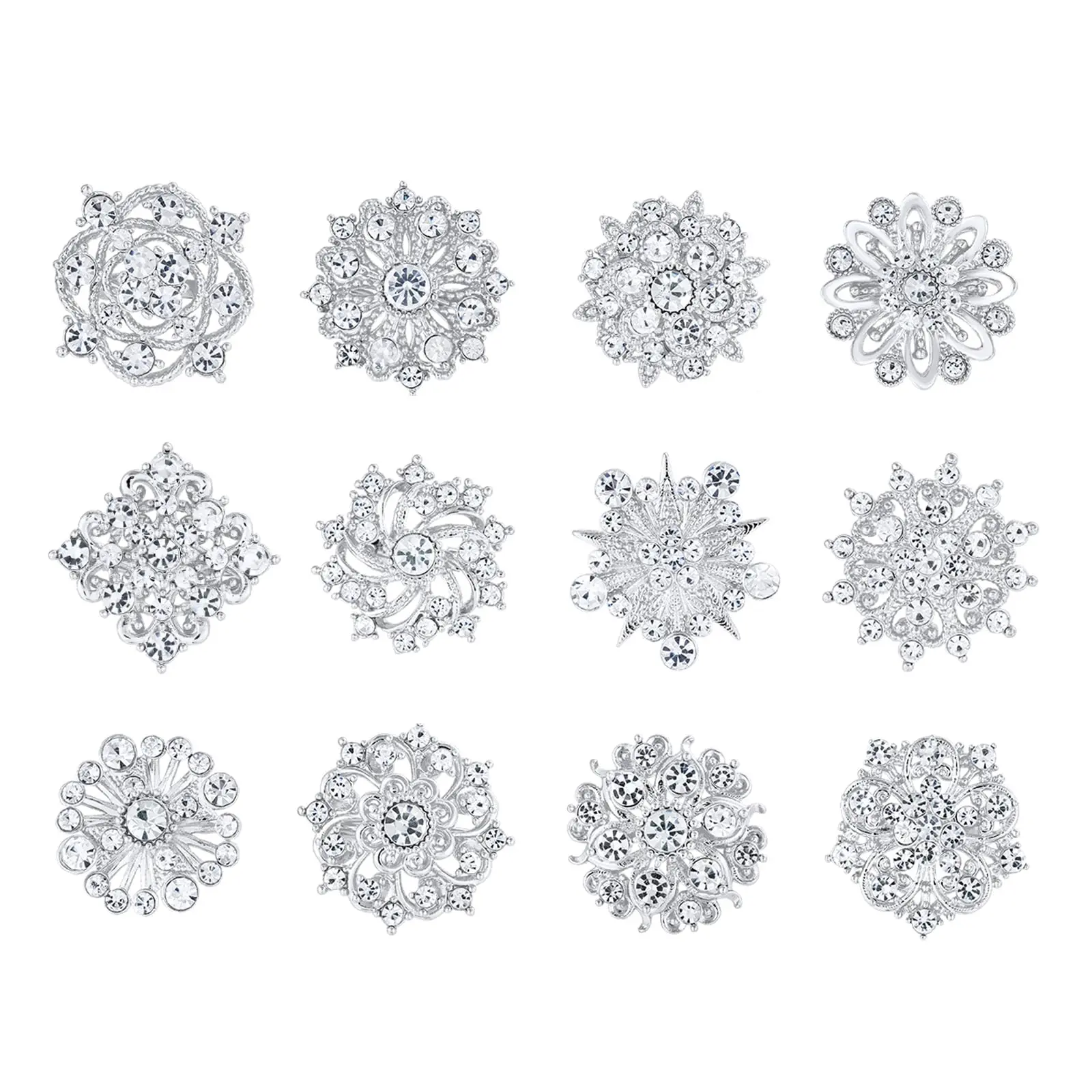 Assorted Small Size Crystal Rhinestone Flower Brooch Pins Set for Crafts Embellishment  Wedding Bouquet Brooches Women Fashion