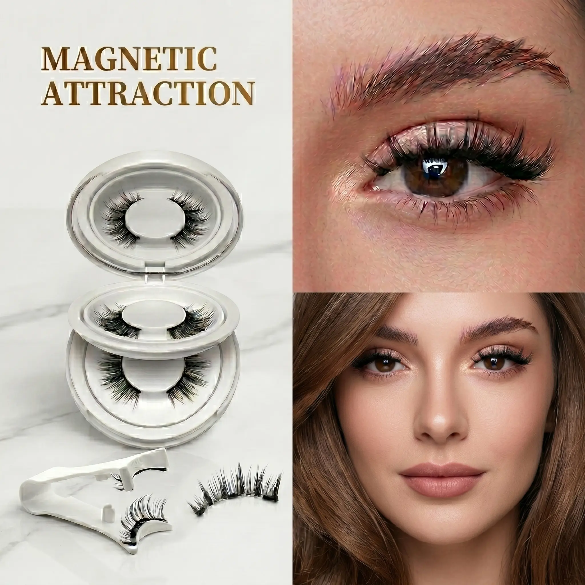 Magnetic Eyelashes Makeup Kit (2 Pairs) - No Glue Needed, Reusable, Easy to Apply, Lightweight Natural Wispy Lashes with Applicator, Metallic Glow, Peel-and-Stick for Daily & Party Use, Gentle, Everyday Makeup