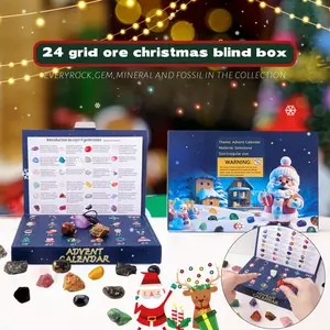 24-Day Countdown Advent Calendar with Natural Crystal Gemstones, DIY Collectible Minerals, Educational Science Kit, Christmas Gift Set