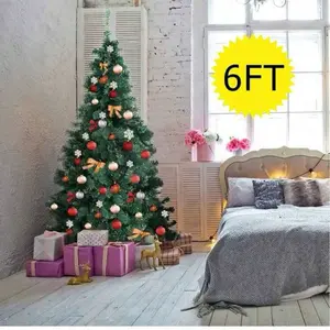 6FT Christmas Tree Baubles Artificial Tree With Sturdy Foldable Metal Stand Perfect For Indoor Outdoor Decor Easy Assembly Green Color