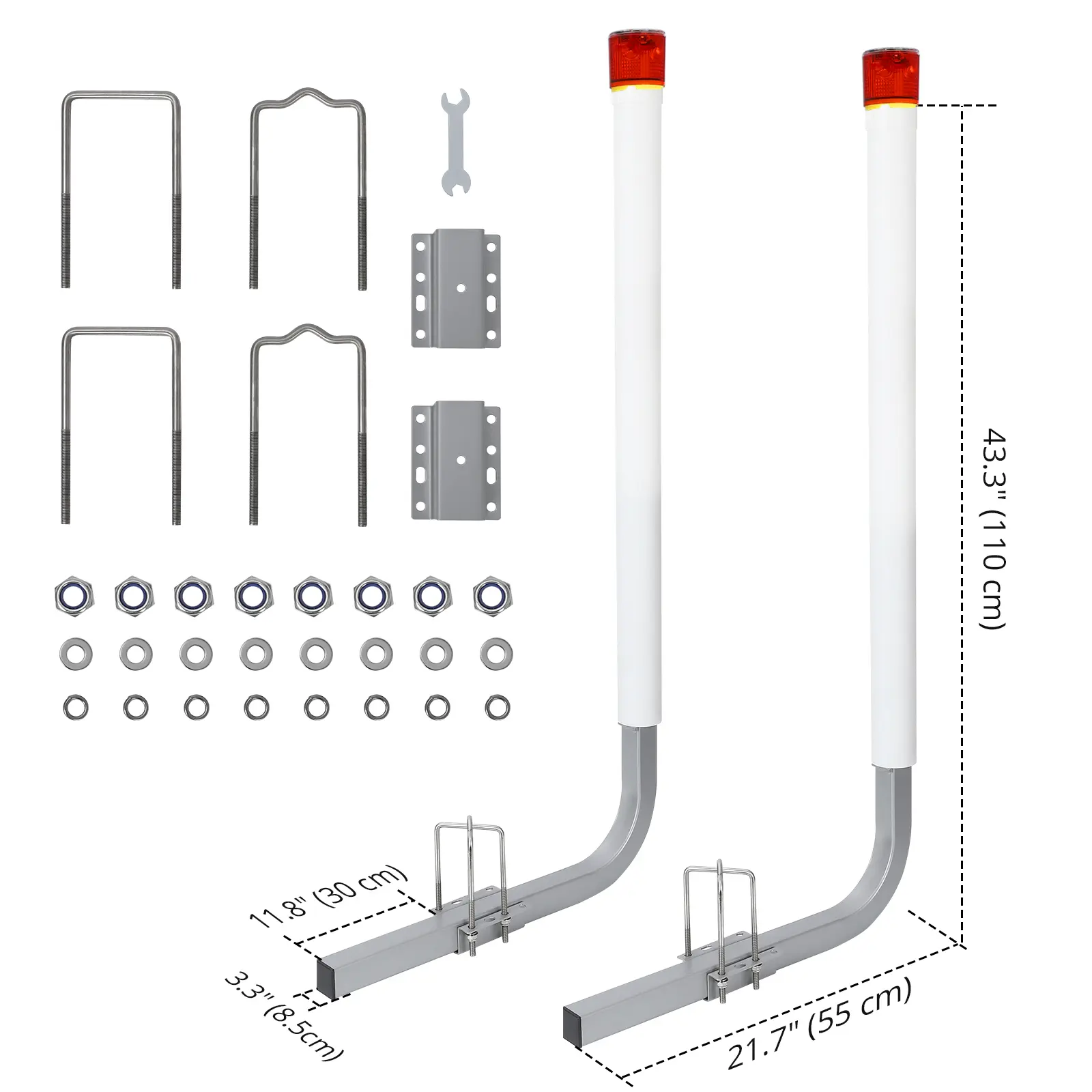 Rustproof Boat Trailer Guide Kit - Adjustable Galvanized Steel, Heavy-Duty Rollers, PVC Protection, White LEDs, Easy Installation - Ideal for Skiing, Fishing