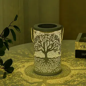 Tree Design Hanging Solar Light, Outdoor Garden Solar Viewing Light, Hollow Out Tree Decorative Ambiance Hanging Lantern for Garden Patio Deck