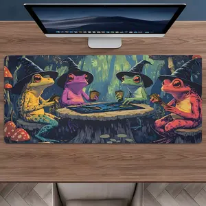 Cute Wizard Frogs Mushroom Forest Large Gaming Mouse Pad, Extended Fantasy Aesthetic Desk Mat Desk Decor Non-Slip Rubber Base Stitched Edges, Big Desk Pad, Perfect Gift for Frog Lovers, Gaming Desk Accessory, Desk Accessories Decor
