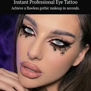 Halloween Eye Tattoo Stickers Spider Web Eyeshadow Decals Waterproof Long-Lasting Realistic Skin Blend Natural Dark Gothic Makeup Tool