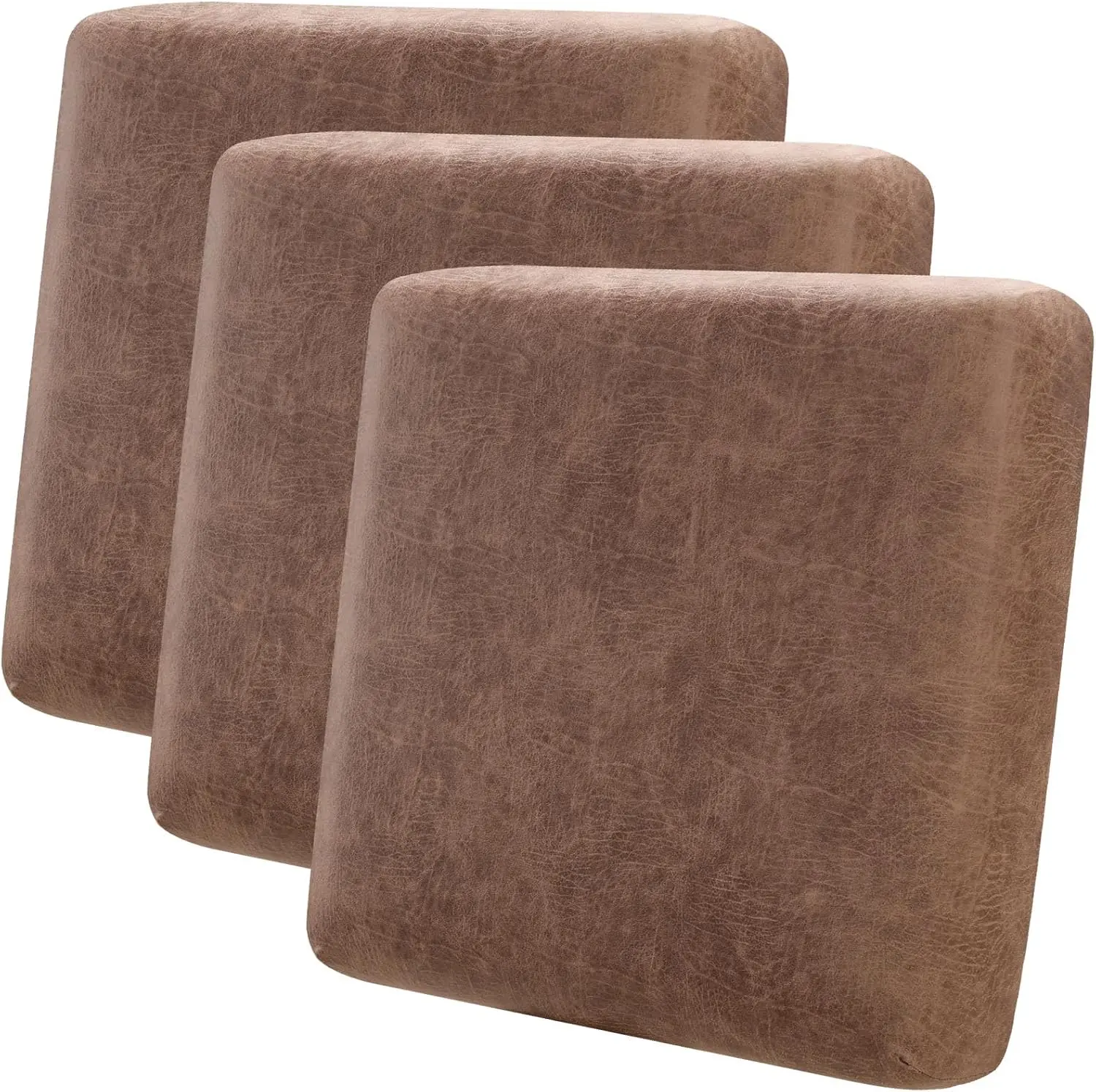 Fuloon Stretch Seat Cushion Covers, Suede Leather Look Sofa Slipcovers Couch Cushion Covers Removable Furniture Protector Large-Chair Cushion Slipcovers (Brown, 3 Pcs)