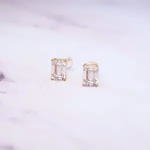 14K Gold Emerald Cut Moissanite Millie Stud Earrings | 1CT Each Solitaire