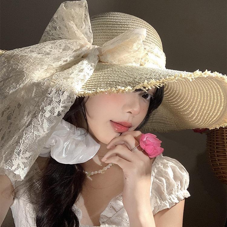 2025 n solar powered fan hat ew straw female lace bow summer large brim sunscreen sun beach sun sun fashion  trucker hats women fitted hats bonnet blue ti hats beret store one  piece  fake  straw  hat custom fedoras