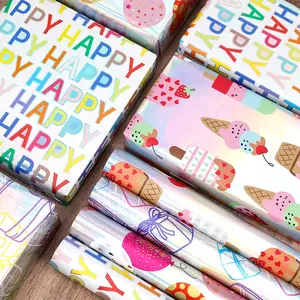 Rainbow Wrapping Paper Roll, Laser Colorful Fun Style, Thick Durable Fold-Resistant, Ideal for Kids Birthday Parties, Ice Cream Balloon Gift Boxes, Flower Bouquets, Gift Packaging