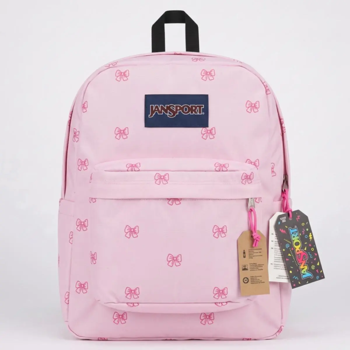 JANSPORT Womens SuperBreak Plus FX Backpack, Embroidered Bows pink