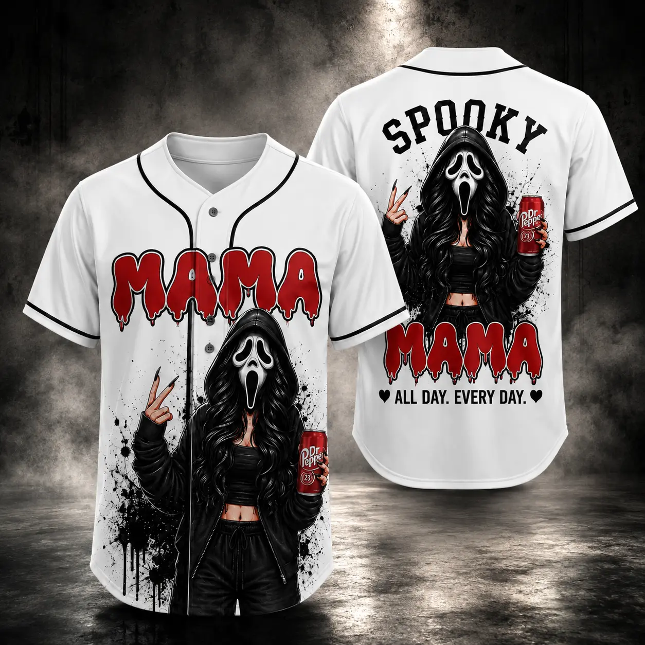[Halloween Outfits] Halloween Mama Baseball Jersey – Spooky Mom Button Up Shirt, Horror Halloween Fan Apparel, Gothic Baseball Jersey, Unisex S-5XL