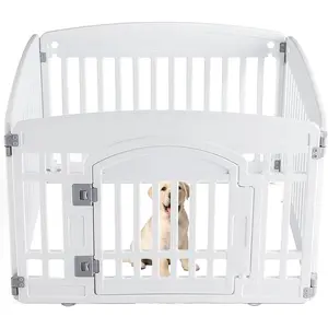 Plastic Dog Playpen - 4-Panel 24" Expandable & Durable Pet Fence  Medium Dogs - Indoor & Outdoor Portable Puppy Playpen with Secure Locking Door, White