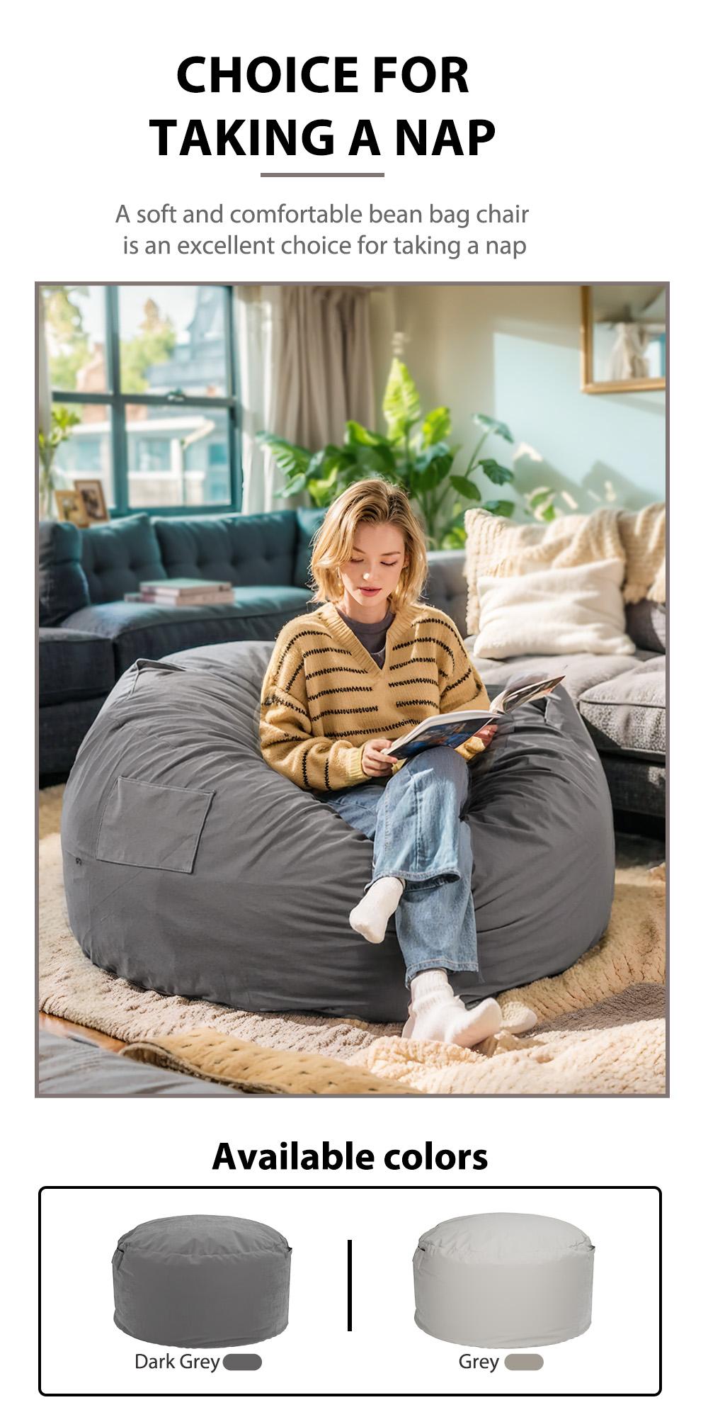 【Deal】Sweet Furniture Oversized Beanbag Chair for Adults - Soft Removable Cover - Giant Round Comfy Sofa for Living Room Bedroom College Dorm - 4 Feet