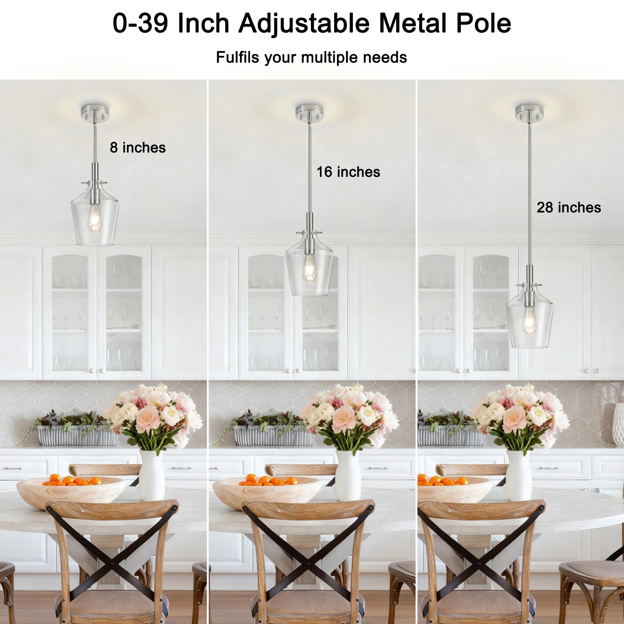 Clear Glass Bell Pendant Light Modern Single Head Hanging Lamp for Kitchen Island Black Gold Brushed Nickel Chrome Finish，E26，Bulb not included