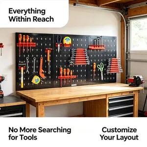Heavy Duty Metal Pegboard Wall Tool Organizer - 132LBS Load Wall-Mount Storage System with Wrench, Drill Holders for Garage Space Maximization