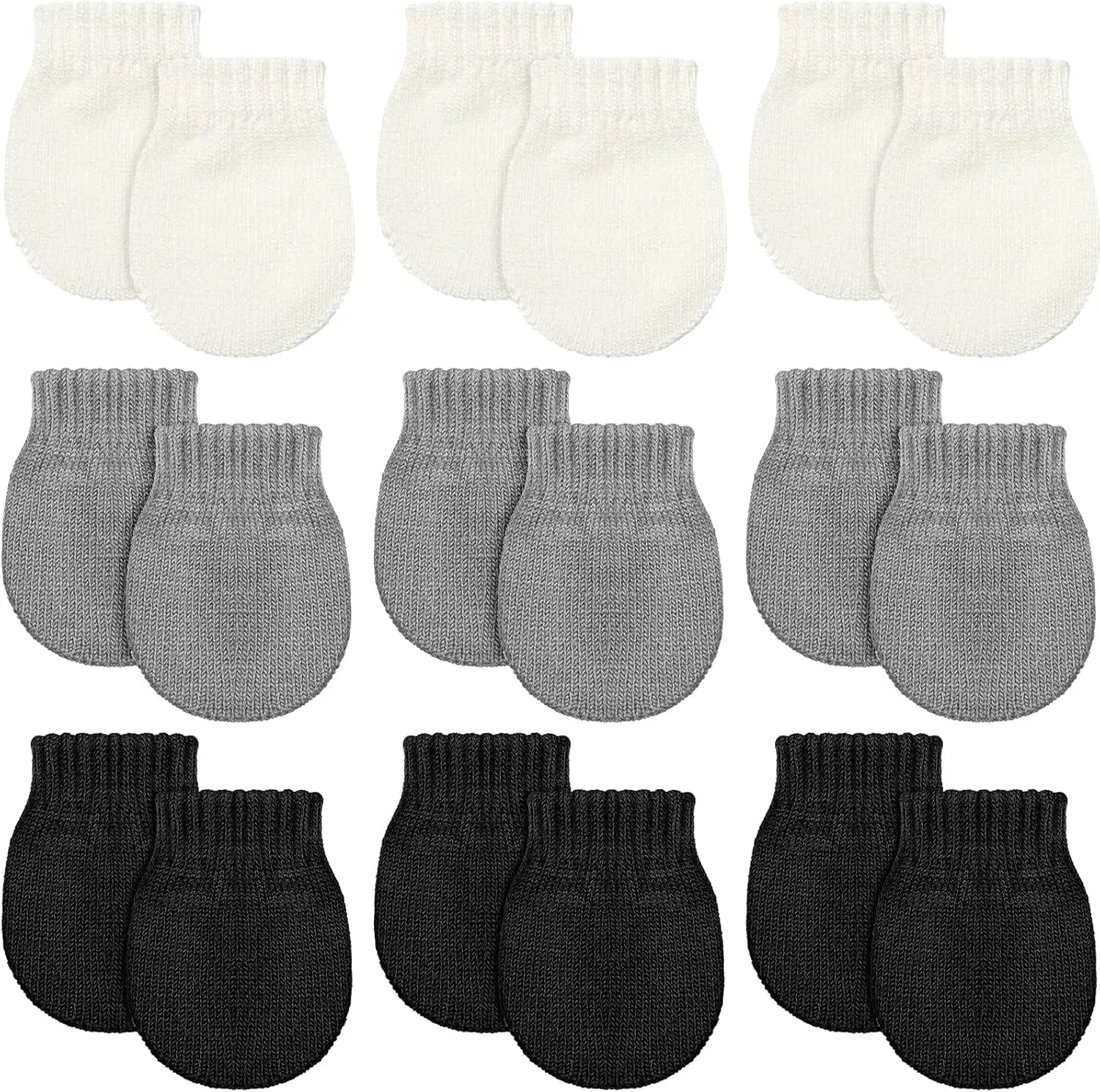 9 Pairs Baby Winter Mittens for 0-6 Months Baby No Scratch Newborn Mittens Glove Infant Warm Glove (Black, Gray, White)