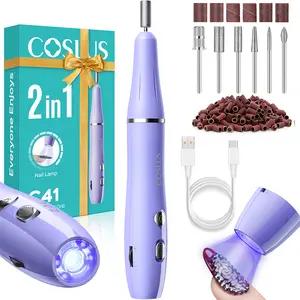 COSLUS Cordless Nail Drill and Electric File: 2-in-1 Portable Nail Drill Set with uv led nail lamp, Professional for Crystal Gel Dip Powder Nail Art,Manicure,Cutics,foot callusremover with Nail Drill Bits and Sanding Tool Belt,Make the skin smooth,Purple
