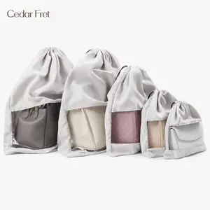5PCS Suede Handbag Storage Dust Bags with Clear Window, Drawstring Closure Purse Organizer Pouches, Multi-Size Anti-Dust Protector Covers for Luxury Bags Closet & Travel