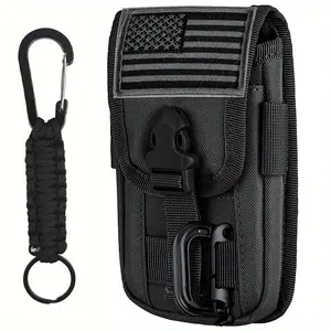 Molle Phone Pouch, Smartphone Waist Belt Holster Buckle Closure Utility Card Holder with Flag Patch Keyring and 1 D-Ring for 4.7"-6.7" Cell Phone