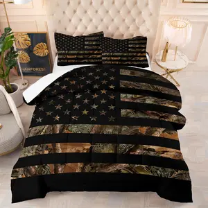 Flag Pattern Comforter Set, 1 Set Including 1 Count Comforter & 1/2 Counts Pillowcase without Filler, Soft Comfy Bedding Set for Home Bedroom
