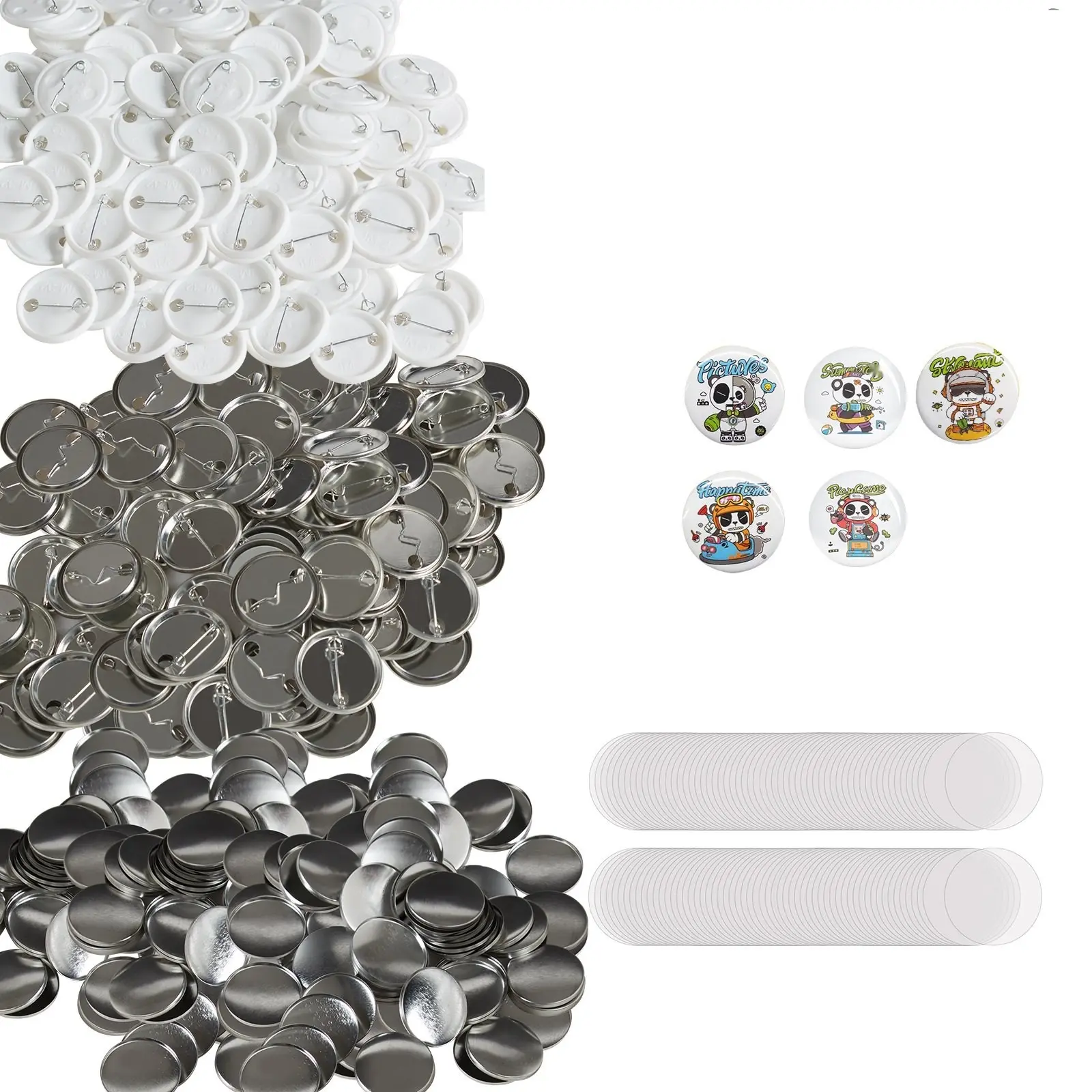 500 Sets 1.25 Inch 32mm Pin Back Button Parts For Button Maker Machine, DIY Round Button Badge Kit Including Metal Top, Plastic/Metal Button Shell, Clear Film, And Blank Paper For Gifts, Presents, Crafts And School Projects