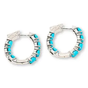 Colleen Lopez Sterling Silver Turquoise & White Zircon Oval Hoop Earrings