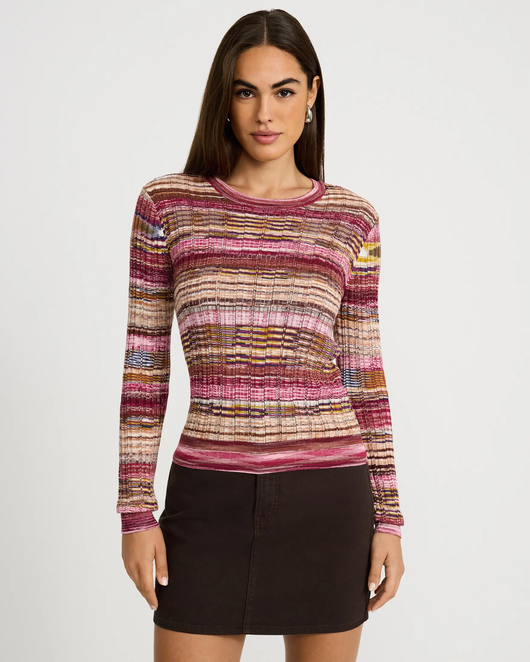 Express Striped Crew Neck Long Sleeve Sweater