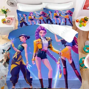 3-piece Kpop star-themed printed duvet cover set with zip closure, soft and beige-friendly, suitable for guest room décor. Includes 1 duvet cover + 2 pillowcases (filling not included). Kpop sheets, Kpop Halloween.