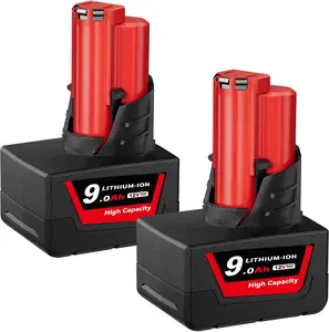 2Pack 9000mAh 12V Battery Replacement for Milwaukee M-12 Battery Lithium 48-11-2412 48-11-2411 48-11-2420 48-11-2401 48-11-2402 48-11-2440