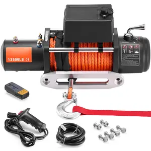 SucceBuy 13500lbs Electric Winch Car Truck Winch with 80ft Synthetic Rope Wireless&Wired Remote Control for Towing Off-Road SUV