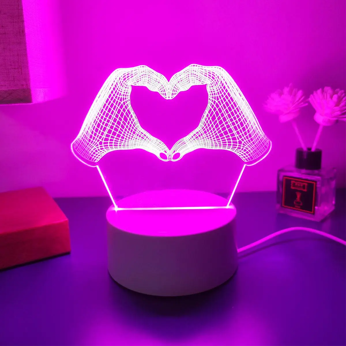 3D Heart Shaped LED Night Light, USB Powered Desktop Atmosphere Light, Creative Night Lamp for Bedroom Home Room Decor
