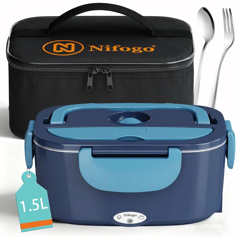 Electric Lunch Box Portable Food Warmer for Adults, 100W Food Warmer Lunch Box 1.5&1.8L Stainless Steel Containers & Bags 12V/24V/110V Stainless Steel Containers, Forks, Spoons & Bags for Car/Truck/Work/Outdoor Use
