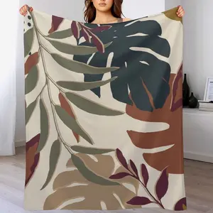 Flannel Fleece Blanket, Modern Monstera Botanical Boho Aesthetic Design Soft Throw, Cozy Warm Earthy Gift for Couch Bed