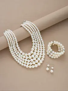 Elegant Faux Pearl Decorated Matching Jewelry Set, Including Necklace & Bracelet & Earrings, Fashion Jewelry for Party, Daily Decor, Trendy All-match & Exquisite Jewelry for Birthday Gift
