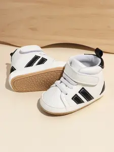 Boys Colorblock Striped PU Velcro Boots, Rubber Sole Anti-Slip Comfortable Baby Shoes, Baby Walking Shoes, 0-15 Months, Spring & Fall, Walking Shoes Babies