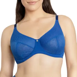 PARFAIT Enora P5272 Womenswear Full Busted Jacquard and Lace Fabric Supportive Full Coverage Unlined Basic Comfort Minimizer Bra Smooth Blue