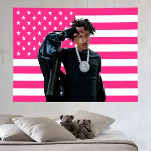 YoungBoy Never Broke Again Pink US Flag Polyester Tapestry - Hip Hop Aesthetic Home Wall Decor, As-Show Print, Machine Washable for Man Cave, Wedding Space