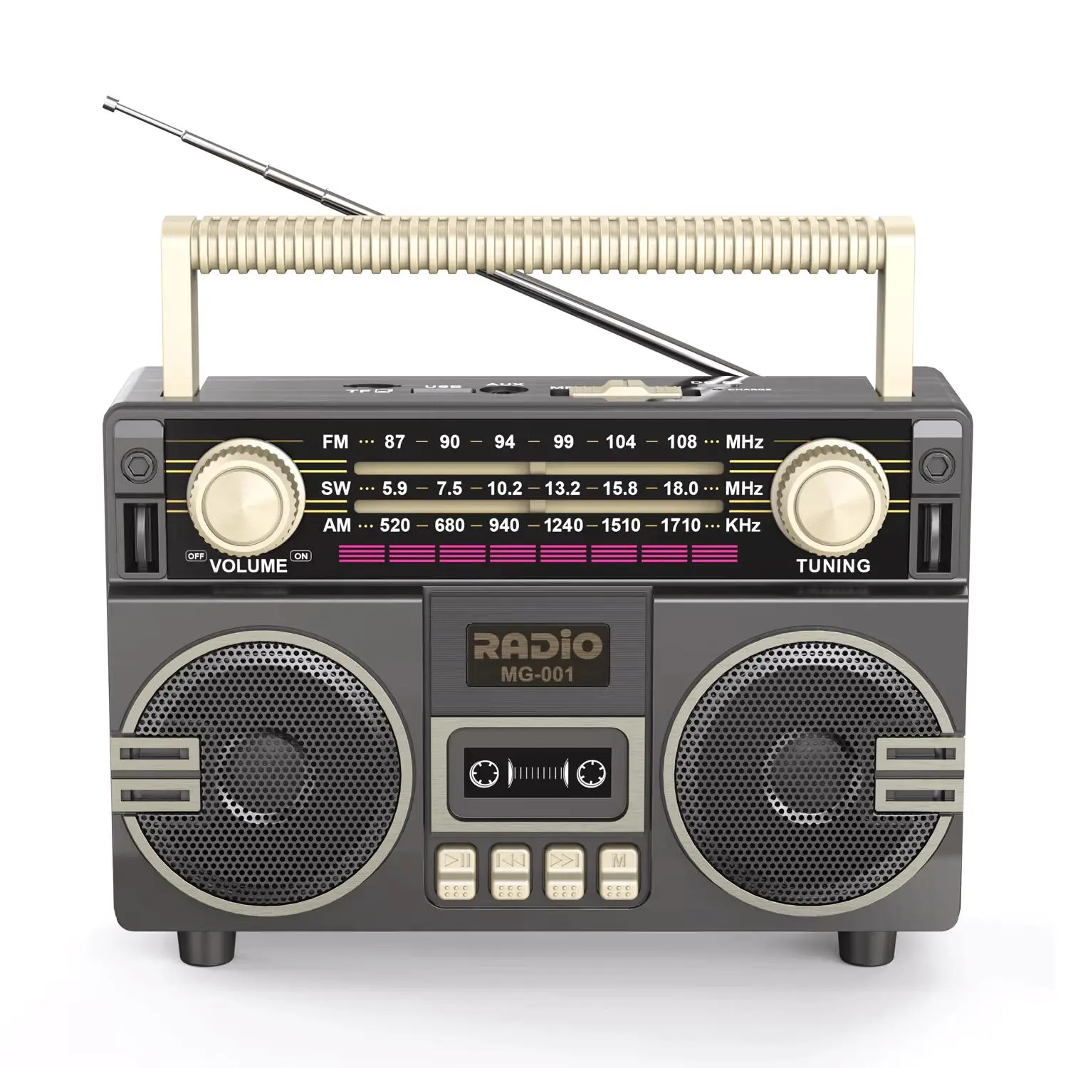 Vintage Portable Radio, Multifunctional Radio, AM/FM/SW Radio with Antenna, USB Rechargeable Radio with AUX & TF Card Playback, Suitable for Home & Outdoor Use