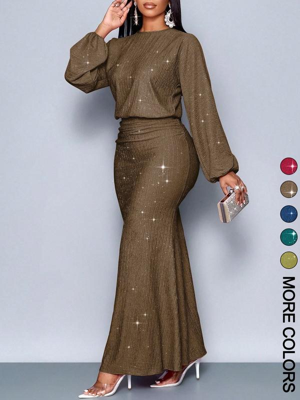 Women's Elegant Mermaid Hem Bodycon Dress, Long Sleeve for Christmas Party & Valentine's Day, Tight-Fitting Evening Gown