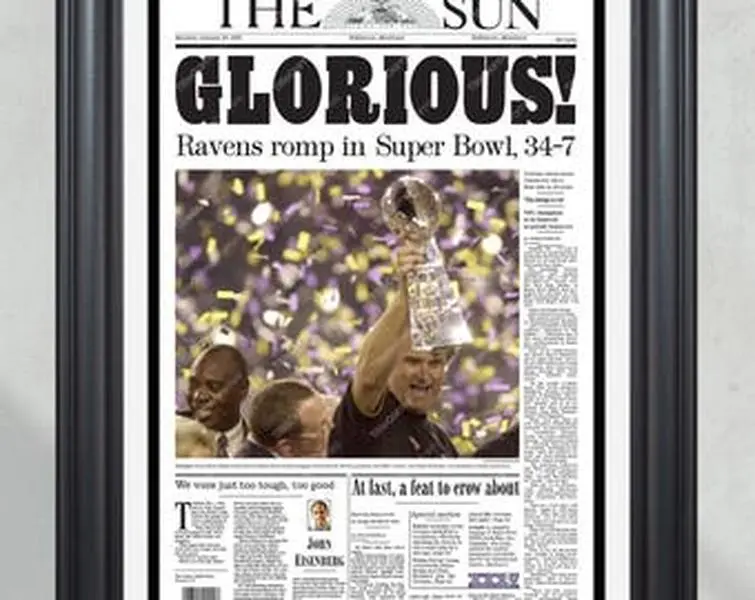2001 Baltimore Ravens Glorious Super Bowl Champions Framed Front Page Newspaper Print