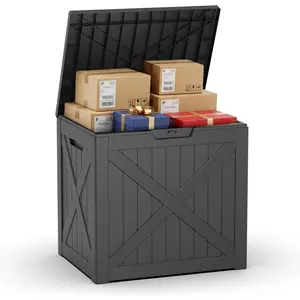 40 Gallon Lockable Waterproof Weatherproof Secure Outdoor Parcel Drop Box, Resin Porch Package Delivery Outside Storage Box, Black