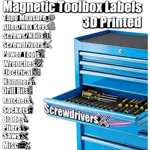 15 Pack of Tool Box Labels 3D-Printed Toolbox Labels Waterproof Tool Box Magnets,, Letters Raised, Reusable Tags for Toolbox Drawer Chest or Non-Surfaces(C)