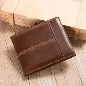 NIUCUNZH Mens Genuine Leather wallet RFID Blocking Slim Bifold wallet for men Large capacity Multi card slots OilBrown