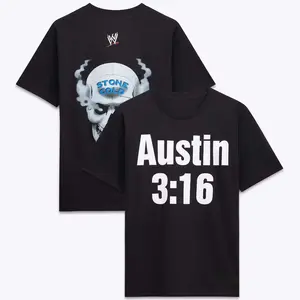 Men's Mitchell & Ness Black "Stone Cold" Steve Austin Replica T-Shirt Professional Wrestler Tee For Man and Woman Unisex T-Shirt Hoodie Graphic Basic Cotton Tops Casual All Seasons