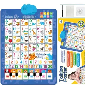Bilingual Talking Wall Chart for Kids English & Spanish Learning Poster with Songs ABCs Numbers Animal Words & Piano Interactive Educational Toy for No Screen Battery Powered Ideal for Classroom Use