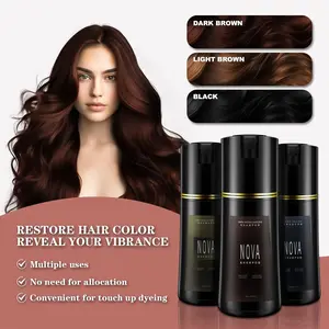 【Hair Dye】Nova Hair Dye Shampoo & Champu Para Canas Natural 3-in-1 Instant Gray Coverage for Men & Women Black Dark 200ml Non-Toxic Paraben Free black  hair blak hairdye meidu  in  1 shampoo  con  color  dyeing  comb hair dye shampoo